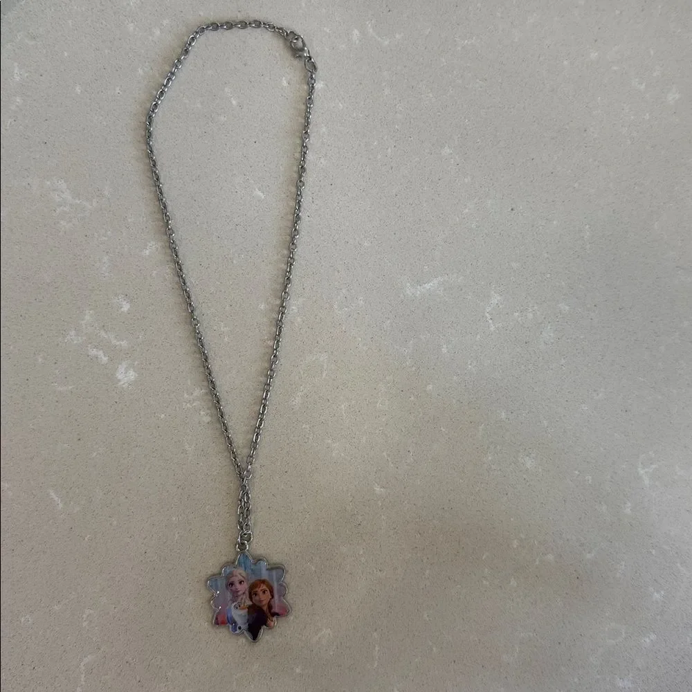 Silver Necklace with Elsa Anna  Character Pendant